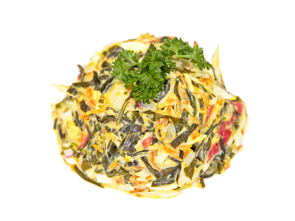 Салат с крабовыми палочками, морской капустой и зеленым луком, 100 г